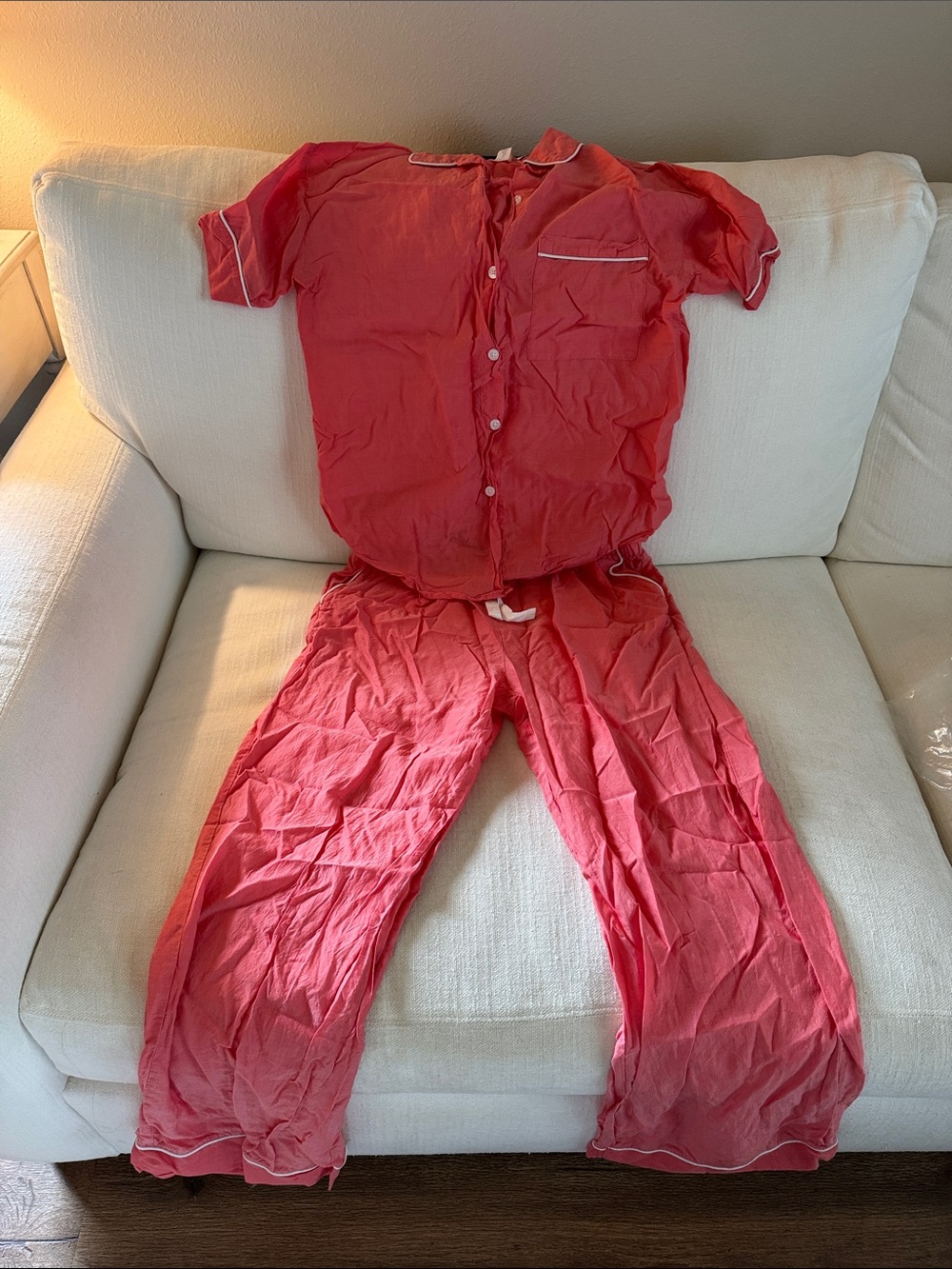 Women’s Coral Pink Color Cotton Stars Above PJ Set Top Small Bottoms Medium